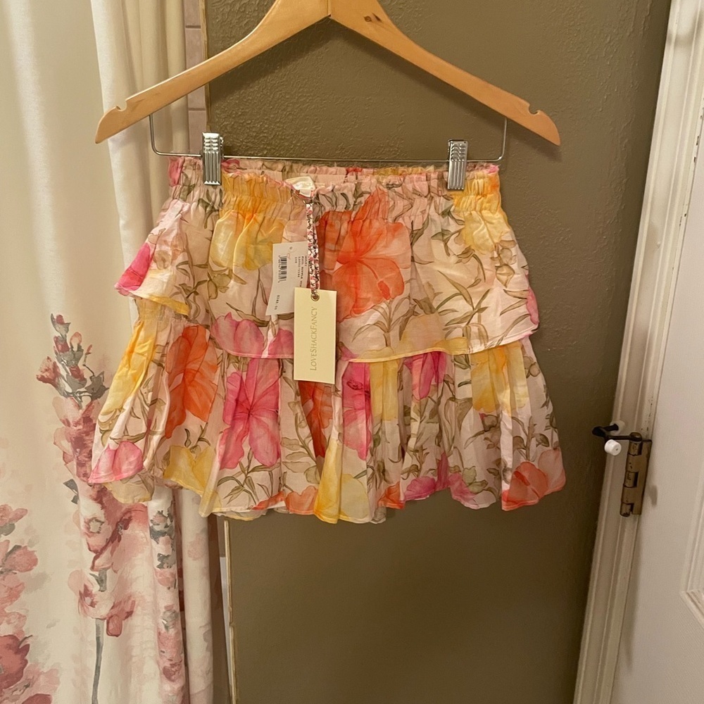 LoveShackFancy Floral Ruffle Mini Skirt Small NWT - Picture 5 of 8